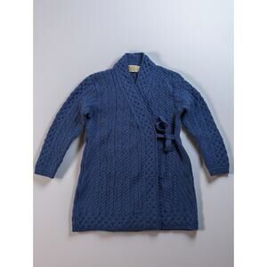 NWT Aran Craft Merino Wool Cable Knit Wrap Cardigan Size XXL Blue